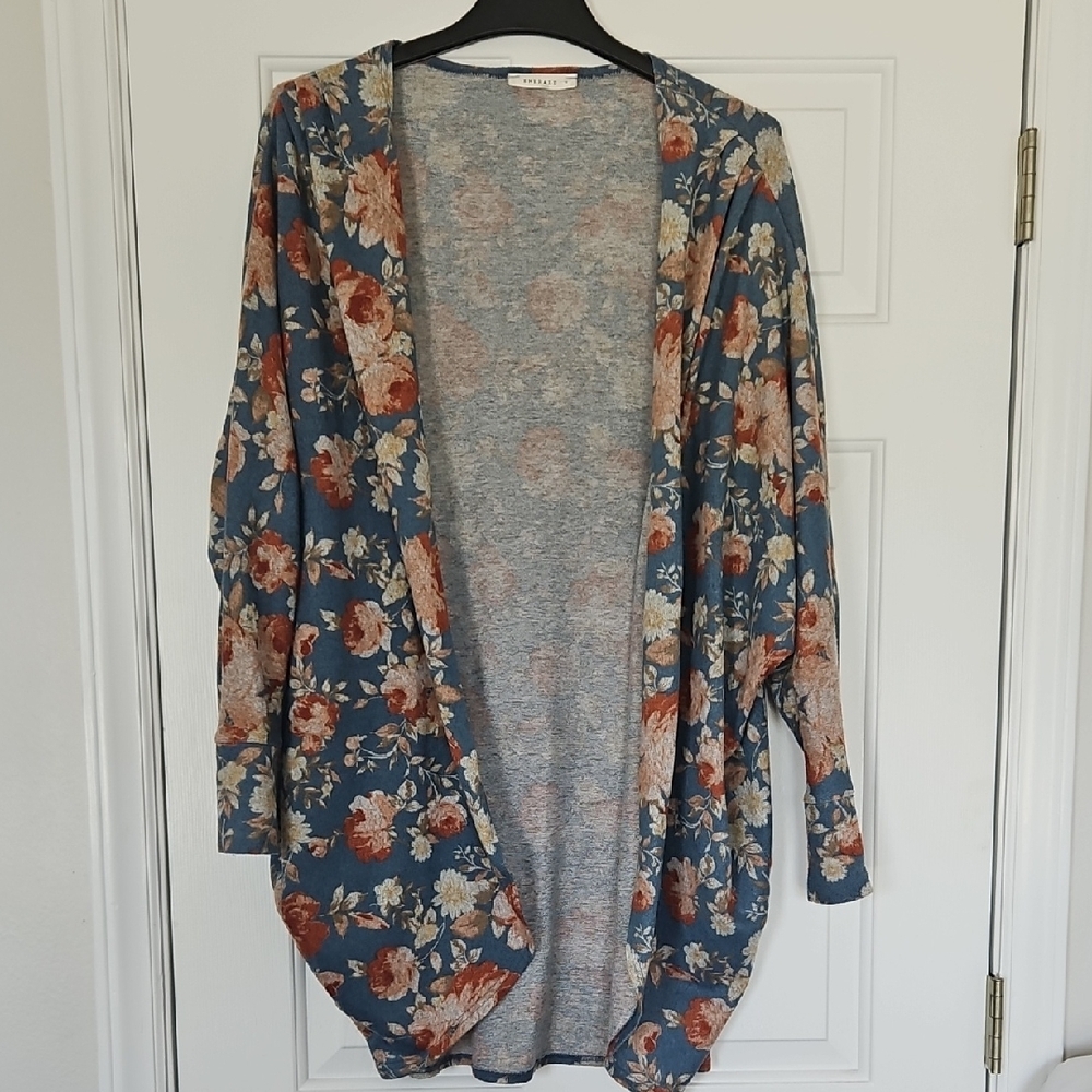 Floral Blue Cardigan Sweater